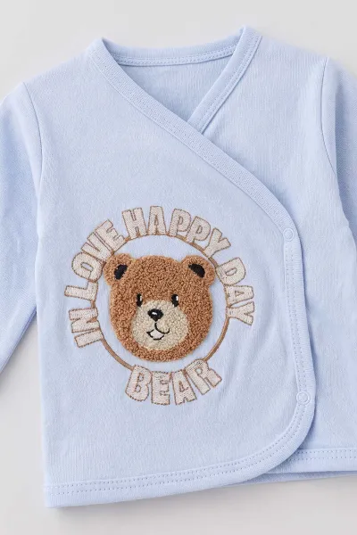 Bebe Mavisi (0-3 Ay)Happy Bear   Nakışlı  Patikli 5'li Erkek Bebek Takım 479312
