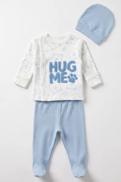 Bebe Mavisi (0-3 Ay)Hug Me Süzene Nakışlı Patikli 3'lü Erkek Bebek Takım 477114