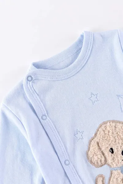 Bebe Mavisi (0-3 Ay)Peluş Köpek  Nakışlı Patikli  ve Şapkalı Yeni Doğan Erkek Bebek 3'lü Zıbın Takım 477152