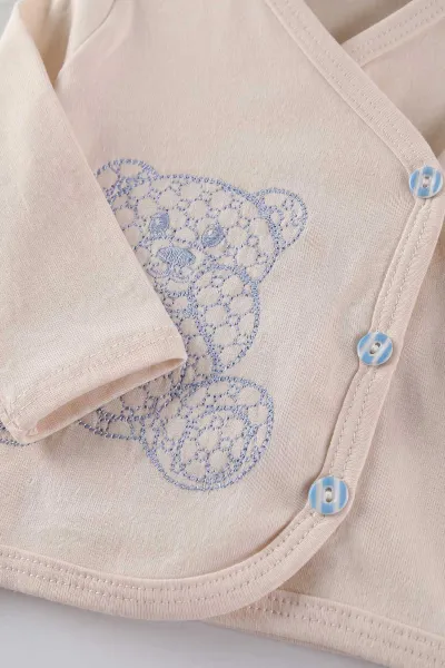 Bebe Mavisi (0-3 Ay)Petekli Ayı  Nakışlı  Patikli 5'li Erkek Bebek Takım 479317