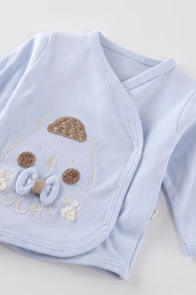 Bebe Mavisi (0-3 Ay)Şapkalı Ayıcık Nakışlı  Patikli 5'li Erkek Bebek Takım 479304