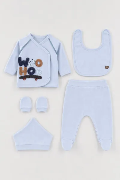 Bebe Mavisi (0-3 Ay)Woo Hoo Kaykay  Nakışlı  Patikli 5'li Erkek Bebek Takım 479307