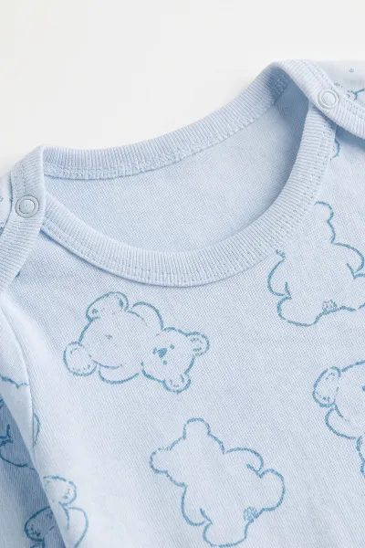 Bebe Mavisi (0-3 Yaş) Ayı Desenli Uzun Kol Bebek &Çocuk Çıtçıtlı Badi 482386
