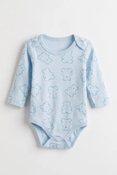 Bebe Mavisi (0-3 Yaş) Ayı Desenli Uzun Kol Bebek &Çocuk Çıtçıtlı Badi 482386