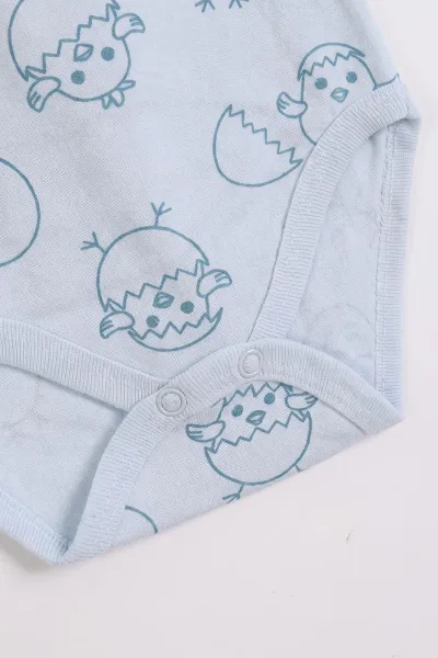Bebe Mavisi (0-3 Yaş) Civciv Desenli Uzun Kol Bebek &Çocuk Çıtçıtlı Badi 482363