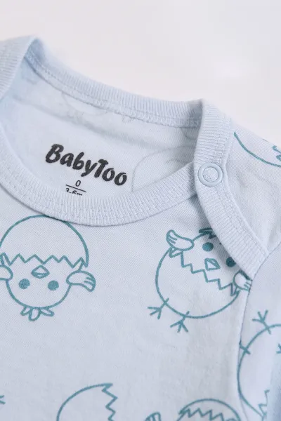 Bebe Mavisi (0-3 Yaş) Civciv Desenli Uzun Kol Bebek &Çocuk Çıtçıtlı Badi 482363