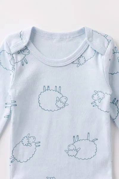 Bebe Mavisi (0-3 Yaş)  Kuzu Baskılı Uzun Kol Bebek &Çocuk Çıtçıtlı Badi 490814