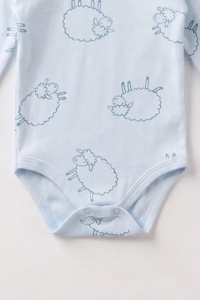 Bebe Mavisi (0-3 Yaş)  Kuzu Baskılı Uzun Kol Bebek &Çocuk Çıtçıtlı Badi 490814