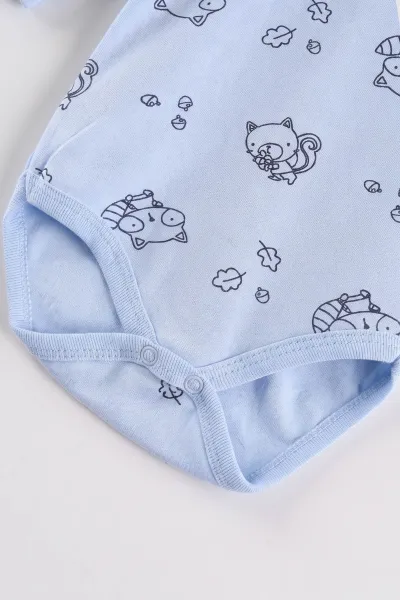Bebe Mavisi (0-3 Yaş)  Rakun Desenli Uzun Kol Penye  Bebek &Çocuk Çıtçıtlı Badi 488226