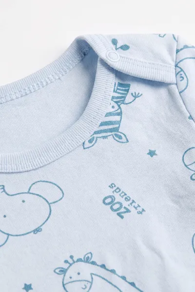Bebe Mavisi (0-3 Yaş) Safari Desenli Uzun Kol Bebek &Çocuk Çıtçıtlı Badi 482379