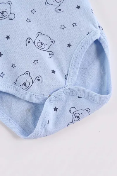 Bebe Mavisi (0-3 Yaş)  Yıldızlı Ayı Desenli Uzun Kol Penye  Bebek &Çocuk Çıtçıtlı Badi 488229