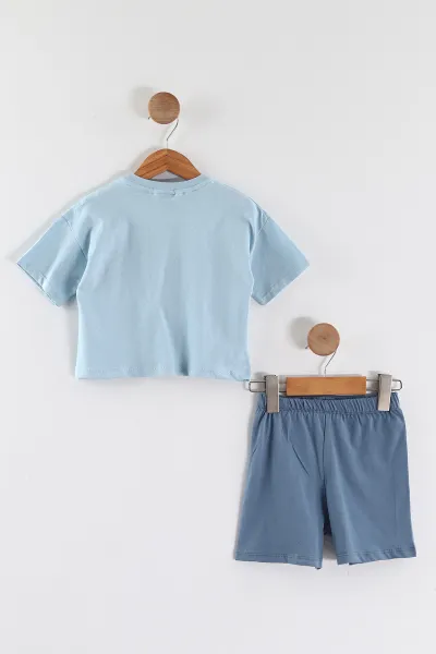 Bebe Mavisi (0-4 Yaş) Baskılı Şortlu Erkek Çocuk Yazlık Takım 459840