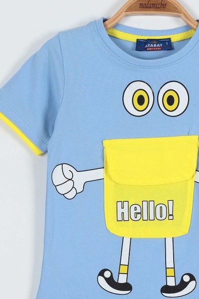 Bebe Mavisi (0-4 Yaş) Hello Baskılı Cep Detaylı Erkek Bebe Tişört 185229