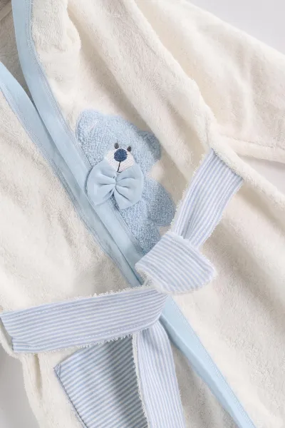 Bebe Mavisi (0-6 Ay)  4 Parça Ayıcık Nakışlı Erkek  Bebek Kutulu  Bornoz Seti 476644