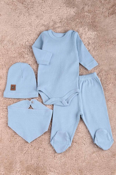 Bebe Mavisi (0-6 Ay) Ayı Nakışlı Erkek Bebe Takım 183869