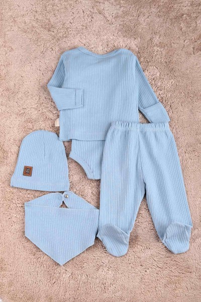 Bebe Mavisi (0-6 Ay) Ayı Nakışlı Erkek Bebe Takım 183869