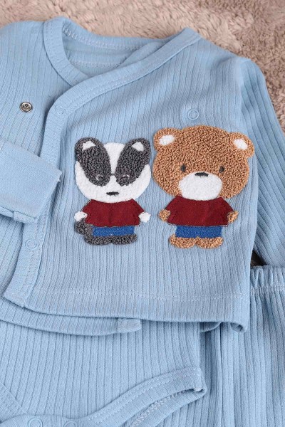 Bebe Mavisi (0-6 Ay) Ayı Nakışlı Erkek Bebe Takım 183869