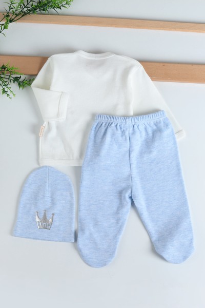 Bebe Mavisi (0-6 Ay) King Nakışlı Çıtçıtlı Erkek Bebe Takım 207117