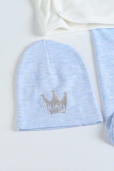Bebe Mavisi (0-6 Ay) King Nakışlı Çıtçıtlı Erkek Bebe Takım 207117