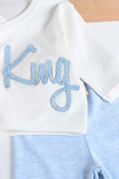 Bebe Mavisi (0-6 Ay) King Nakışlı Çıtçıtlı Erkek Bebe Takım 207117