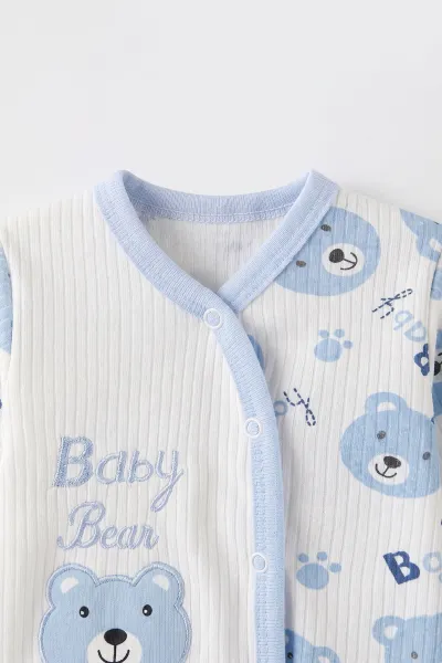 Bebe Mavisi (0-6 Ay) Koala Baskılı Patikli Şapkalı  Raporlu Bebek Zıbın Seti 477330