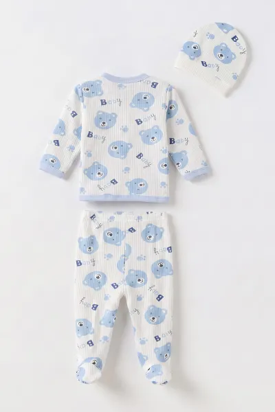 Bebe Mavisi (0-6 Ay) Koala Baskılı Patikli Şapkalı  Raporlu Bebek Zıbın Seti 477330