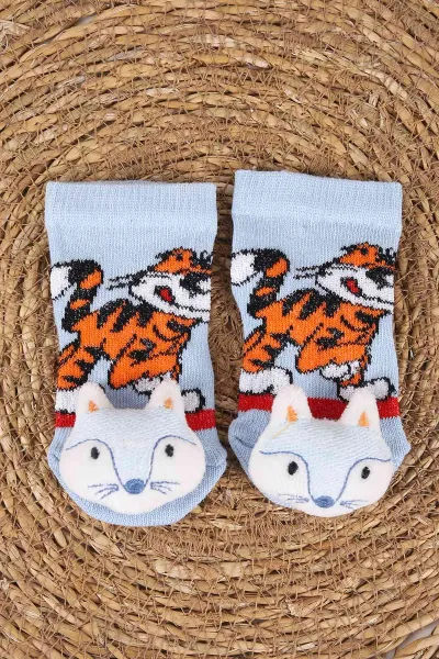 Bebe Mavisi (0-6 Ay) Nakış Oyuncaklı Erkek Bebek Çorap 467466