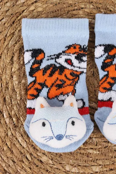 Bebe Mavisi (0-6 Ay) Nakış Oyuncaklı Erkek Bebek Çorap 467466