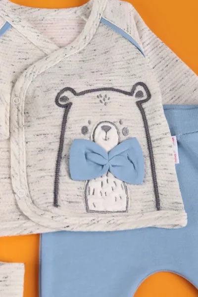 Bebe Mavisi (0-6 Ay) Kırçıllı Papyonlu Erkek Bebek Zıbın Takım 230339
