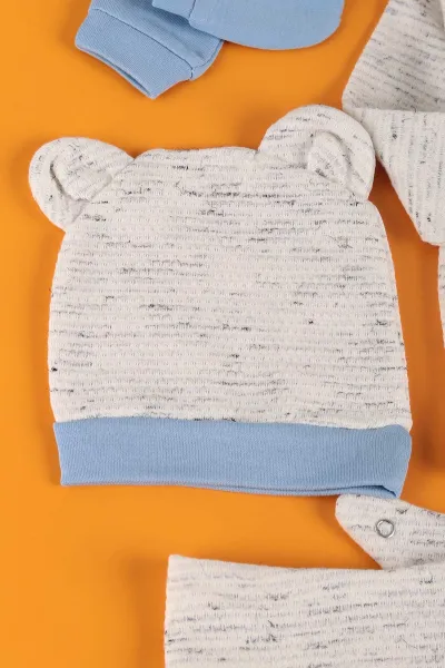 Bebe Mavisi (0-6 Ay) Kırçıllı Papyonlu Erkek Bebek Zıbın Takım 230339