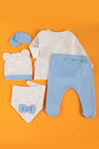 Bebe Mavisi (0-6 Ay) Kırçıllı Papyonlu Erkek Bebek Zıbın Takım 230339
