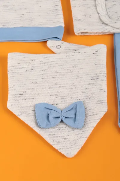Bebe Mavisi (0-6 Ay) Kırçıllı Papyonlu Erkek Bebek Zıbın Takım 230339