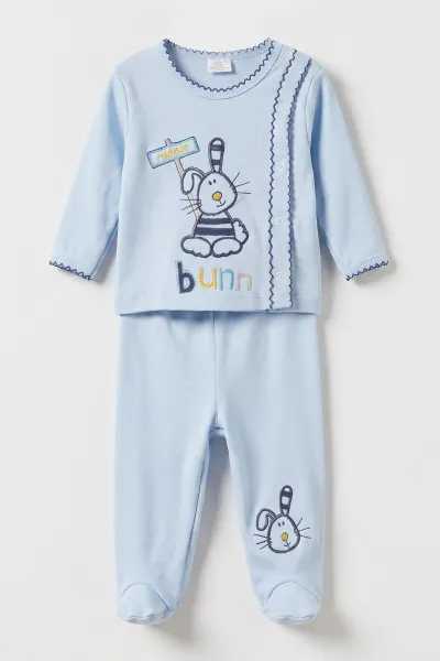 Bebe Mavisi (0-6 Ay) Tavşan Nakışlı Penye Bebek Zıbın Seti 500433