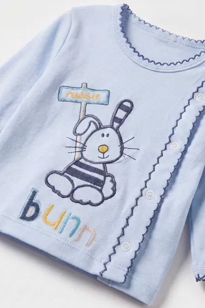 Bebe Mavisi (0-6 Ay) Tavşan Nakışlı Penye Bebek Zıbın Seti 500433
