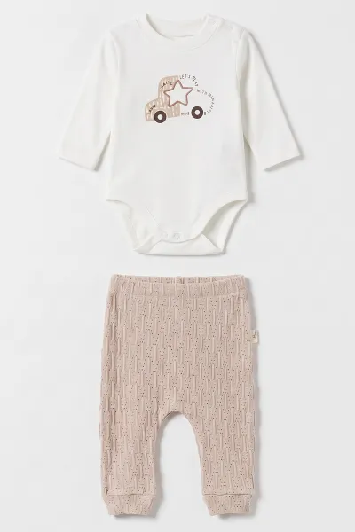 Bebe Mavisi (0-9 Ay) Ayıcık Baskılı Kapüşonlu Hırkalı Erkek Bebek 3'lü Takım 477028