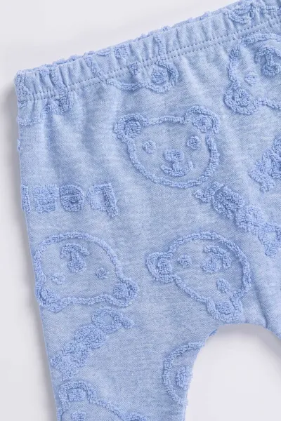Bebe Mavisi (0-9 Ay)  Ayıcık Nakışlı Kapüşonlu Hırkalı Erkek Bebek 3'lü Takım 476074