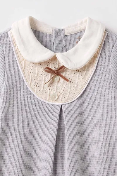 Bebe Mavisi (0-9 Ay) Bebe Yaka Waffle Kumaş Erkek Bebek Tulum 476001