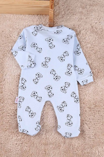 Bebe Mavisi (0-9 Ay) Benekli Köpek Baskılı Çıtçıtlı Patikli Erkek Bebe Tulum 180097