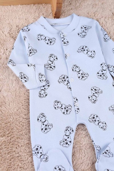 Bebe Mavisi (0-9 Ay) Benekli Köpek Baskılı Çıtçıtlı Patikli Erkek Bebe Tulum 180097