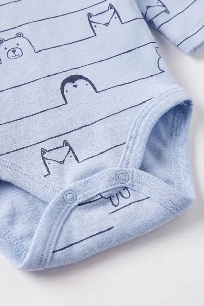 Bebe Mavisi (0-9 Ay) Çizgili Hayvan Desenli Bebek Çıtçıtlı Badi 482294