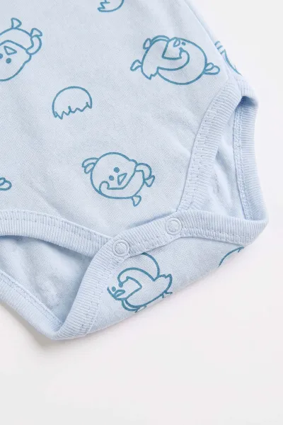 Bebe Mavisi (0-9 Ay) Kısa Kol Civciv Desenli     Bebek Çıtçıtlı Badi 482343