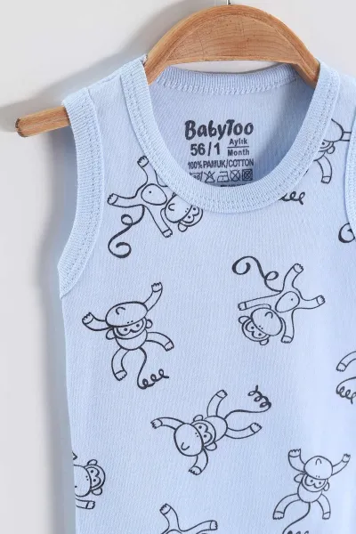 Bebe Mavisi (0-9 Ay )Maymun   Desenli Bebek&Çocuk Çıtçıtlı Badi 457244
