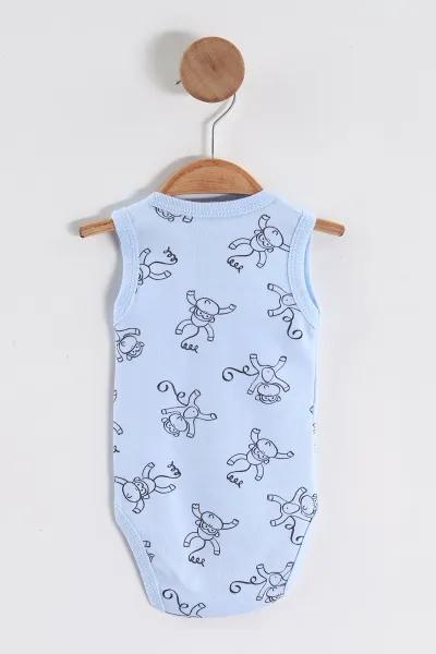 Bebe Mavisi (0-9 Ay )Maymun   Desenli Bebek&Çocuk Çıtçıtlı Badi 457244