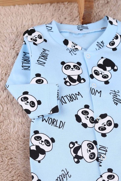 Bebe Mavisi (0-9 Ay) Panda Baskılı Çıtçıtlı Patikli Erkek Bebe Tulum 180093
