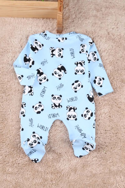 Bebe Mavisi (0-9 Ay) Panda Baskılı Çıtçıtlı Patikli Erkek Bebe Tulum 180093