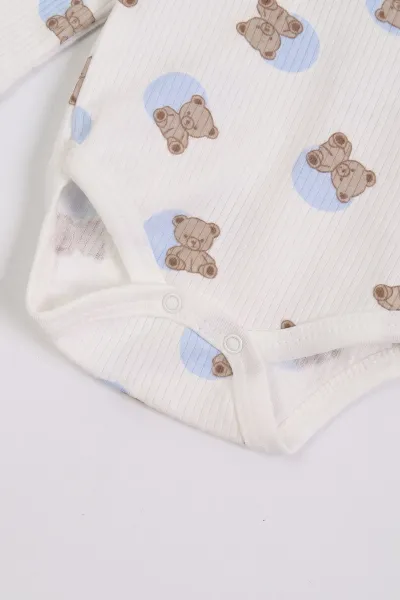 Bebe Mavisi (0-9 Ay )Puanlı Ayıcık Desenli  Uzun Kollu    Bebek & Çocuk Çıtçıtlı Badi 480366