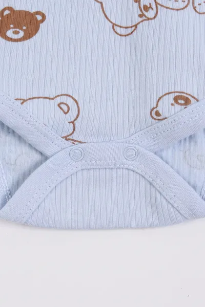 Bebe Mavisi (0-9 Ay )  Raporlu Ayıcık Baskılı Kısa Kol  Bebek & Çocuk Çıtçıtlı Badi 480422