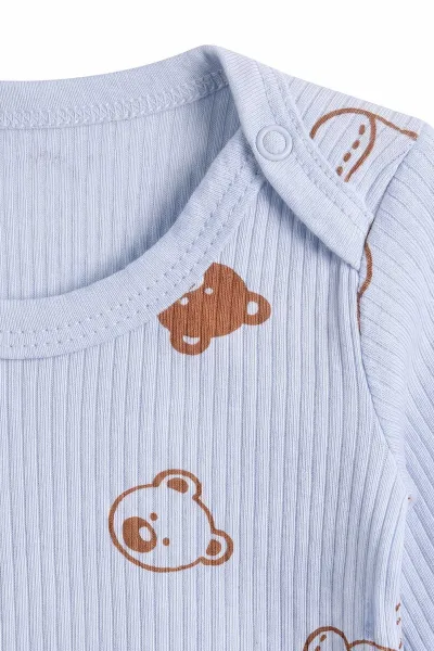Bebe Mavisi (0-9 Ay )Raporlu Ayıcık Desenli  Uzun Kollu    Bebek & Çocuk Çıtçıtlı Badi 480373