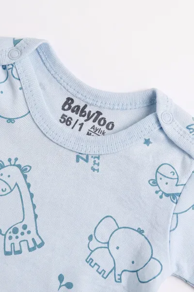 Bebe Mavisi (0-9 Ay) Safari  Desenli Bebek Çıtçıtlı Badi 482304