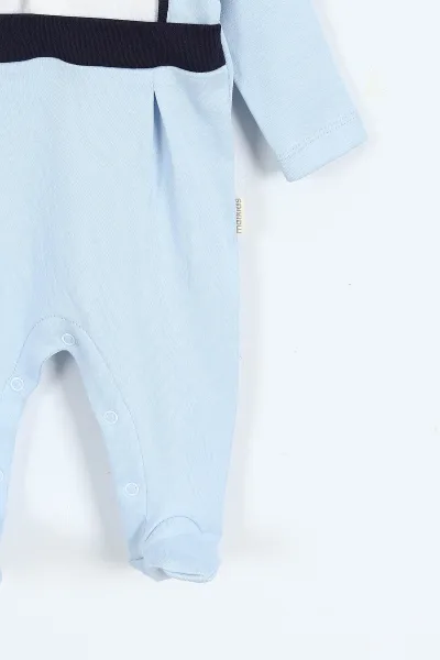 Bebe Mavisi (0-9 Ay) Yakadan Çıtçıtlı Patikli Erkek Bebek Tulum 400315